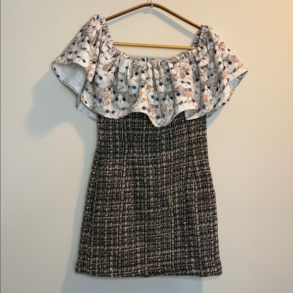 Dresses & Skirts - Cute Cat Print Off the Shoulder Tweet Mini Dress